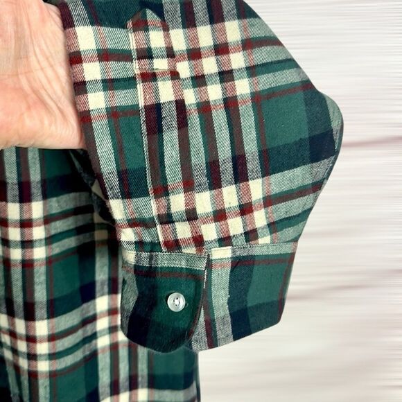 Vintage L.L. Bean Main USA Flannel Button Up Shirt Cotton Plaid Green XXL Tall - Picture 9 of 13